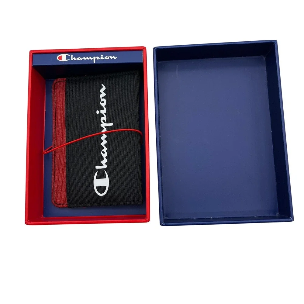 Champion Card Case Mens OS‎ Black Red CV9-0396-601 Canvas Logo Slim Wallet
